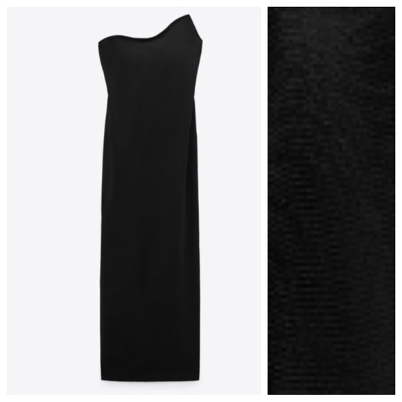 NWT. Zara Limited Edition Black Viscose Blend Long Maxi Strapless Dress. Size M - Picture 7 of 12